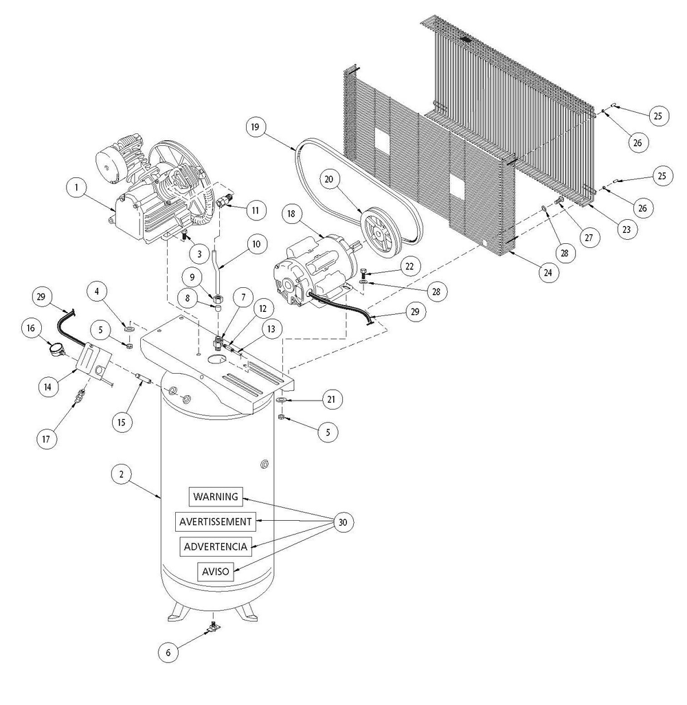 Tank Assembly Parts Diagram and Parts List for  Campbell Hausfeld Compressor
